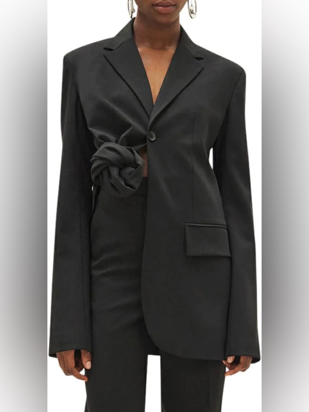 Jacquemus La Veste Baccala Black Asymmetrical Blazer Belted with Knot 32